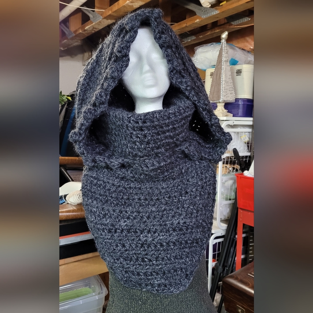 Handmade Hooded Cowl- Charcoal Grey